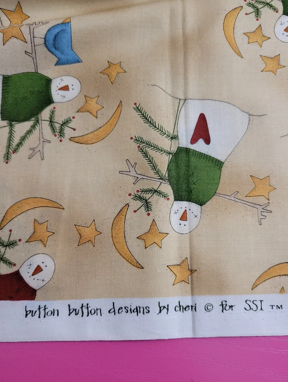 Button Button Designs By Cheri Snowman Sewing Fabric (1056)